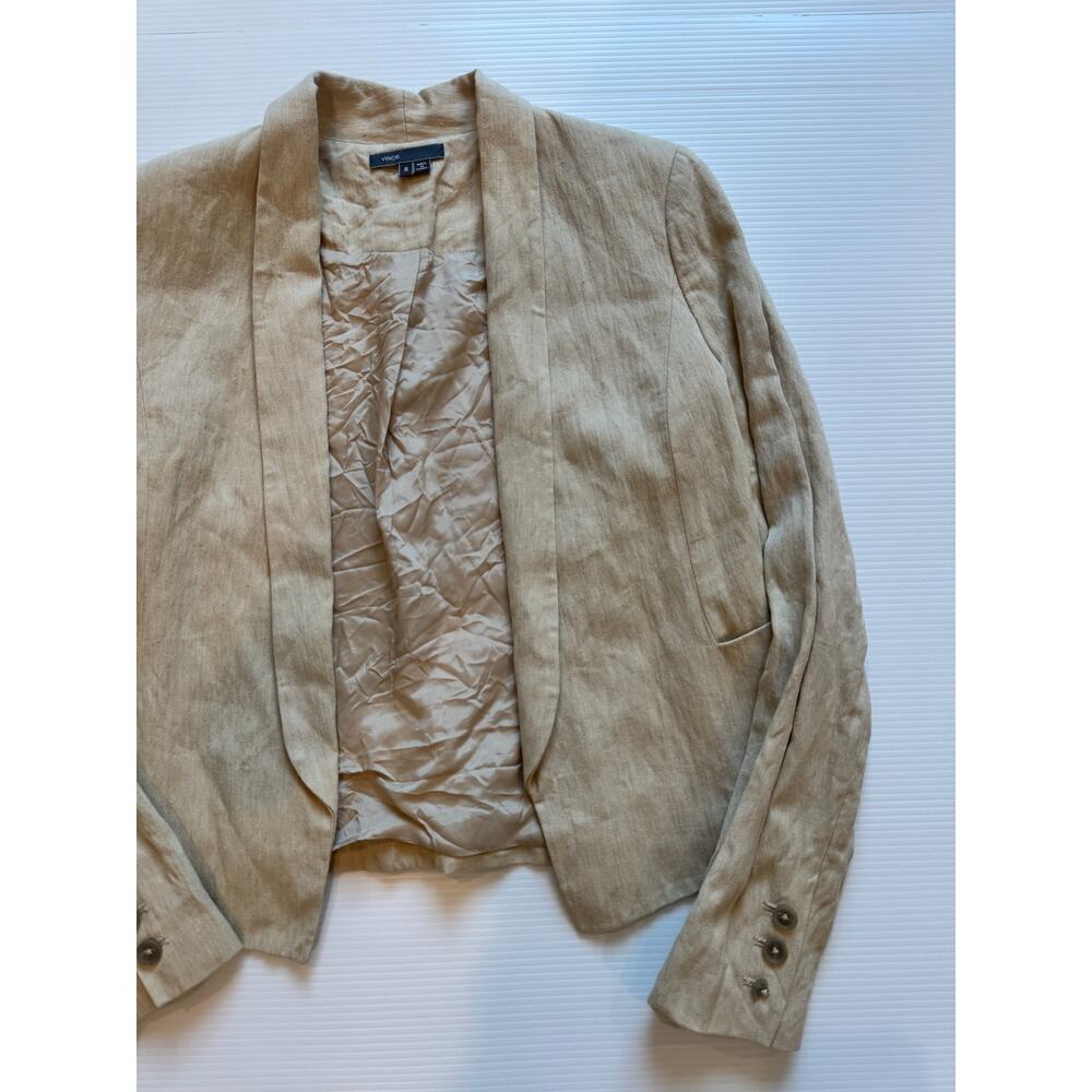 Vince Linen Cotton Blazer Women’s 8 Beige Open Front Cropped Jacket Summer - Picture 11 of 16